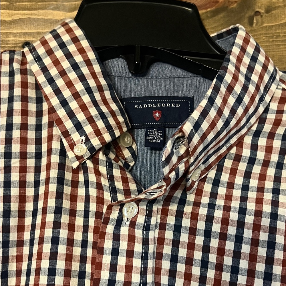 Saddlebred Men's Plaid Shirt - Red/Rust White, and Blue